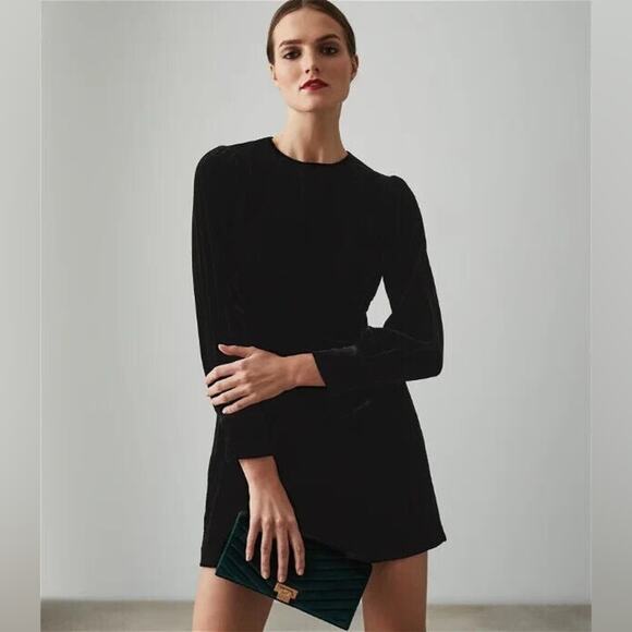 Reiss Bianca Black Velvet Long Sleeve Mini Dress - Picture 2 of 12